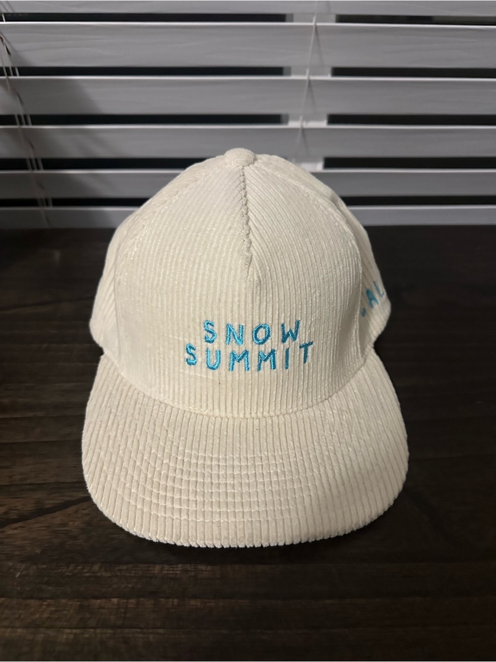 Snow Summit Cream Corduroy Cap with Blue Embroidery